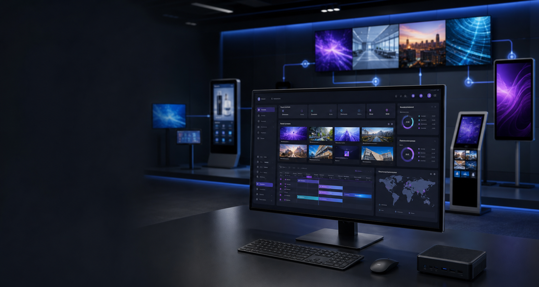Octopus signage management dashboard controlling multiple screens